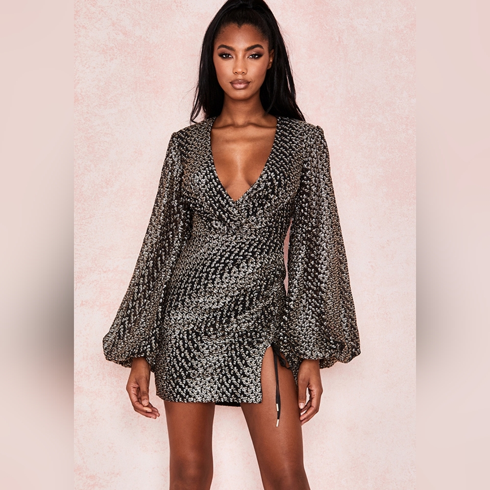House of CB Size Medium Arianna Draped Dress Gold Shimmer